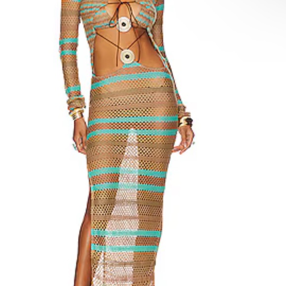 Jaded London Tan and Blue Striped Swim Coverup - Picture 1 of 6